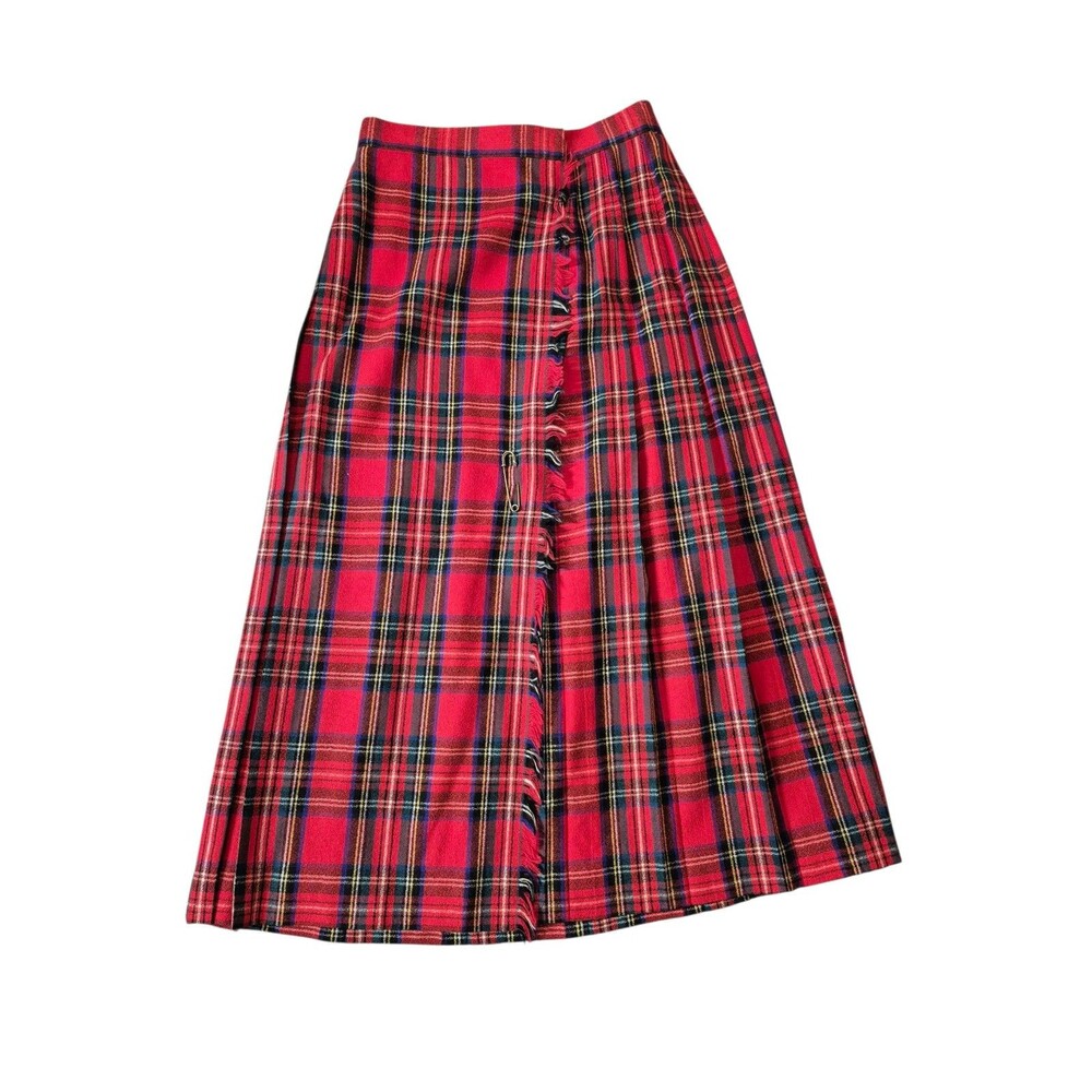 Danielle Martin VTG Tartan Plaid Skirt Pleated Wool Midi Maxi Skirt Kilt Sz 8